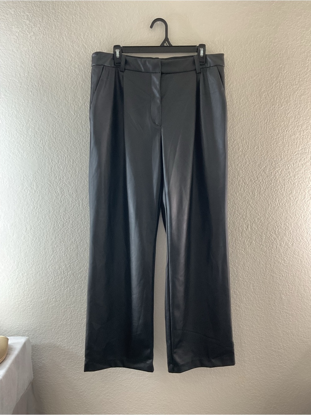 H&M Black High-Waist Vegan Faux Leather Wide Leg Tailored Fall Winter Pants